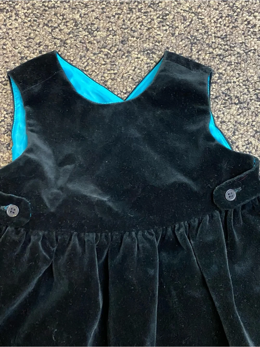 True Vintage Baby Gap Black Velvet Jumper Dress Blue Lining Size 6-12 Months